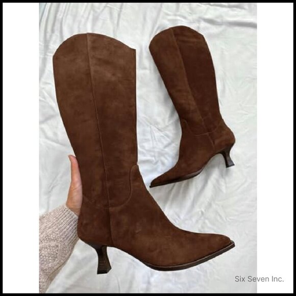 Wide Calf Knee High Boots Kitten Heel Pointed Toe Elegant Fall Winter - Picture 3 of 8